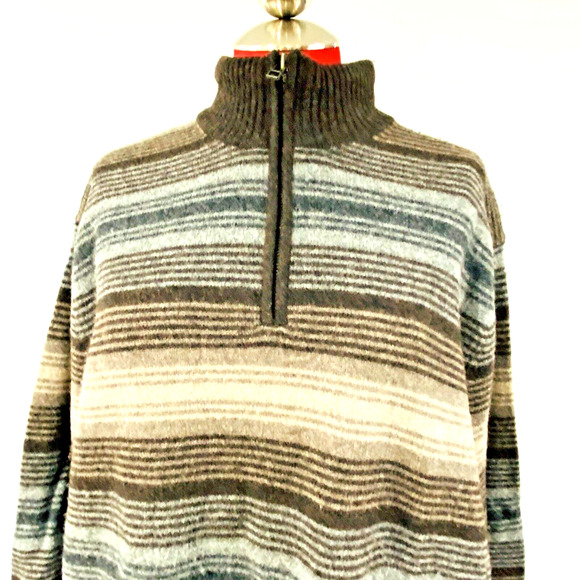 Eddie Bauer Heritage Pullover Sweater Mens XL Tall Brown Stripes Lambswool Blend - Picture 2 of 8